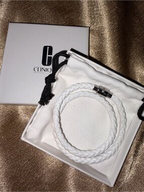 Clinique White leather Braided Wrap Bracelet